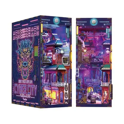Tonecheer DIY - Cyber City (DIY Bücherecken-Diorama, 8 x 18 x 24.5 cm) Book Nook-Bücherecken-Diorama (Holzbausatz)
